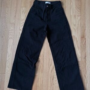 Common Unique Black Wide-Leg Pants with Fleece Lining